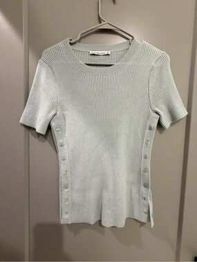 Abercrombie & Fitch Sage Green Ribbed Short-Sleeve Top with Side Buttons